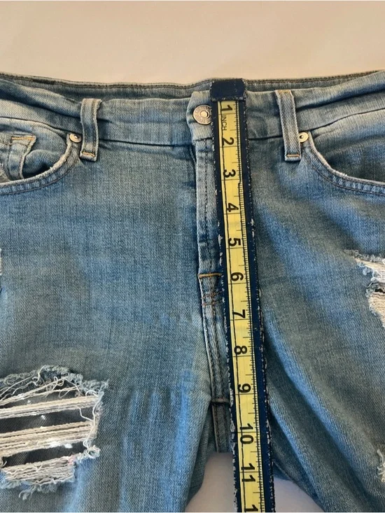 7 For All Mankind Light Blue Distressed Skinny Jeans - Picture 9 of 11